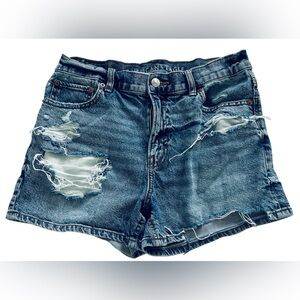 American Eagle  Jean Shorts 3” Women’s Size 4 Blue Distressed Mid Rise Denim